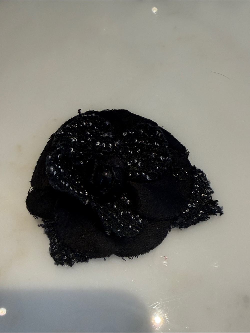 CHANEL Black Beaded Camellia Hair Accessory